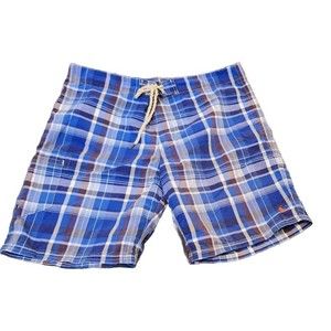 Polo Ralph Lauren Mens Shorts Blue White 38x9 Cotton Nylon Plaid Swim Board Surf